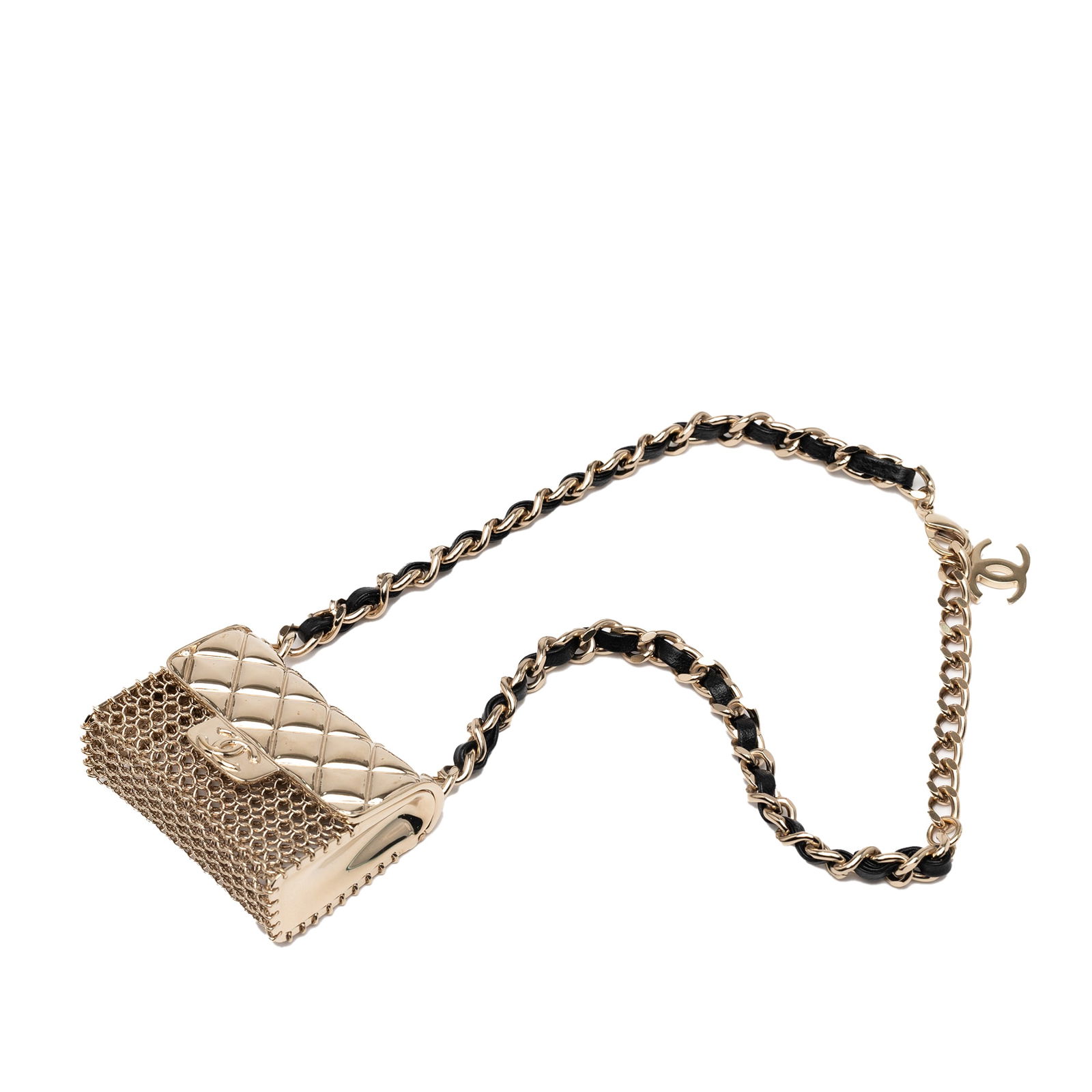 Chanel Gold Plated CC Flap Bag Pendant Necklace with Leather Chain (1 of 7)