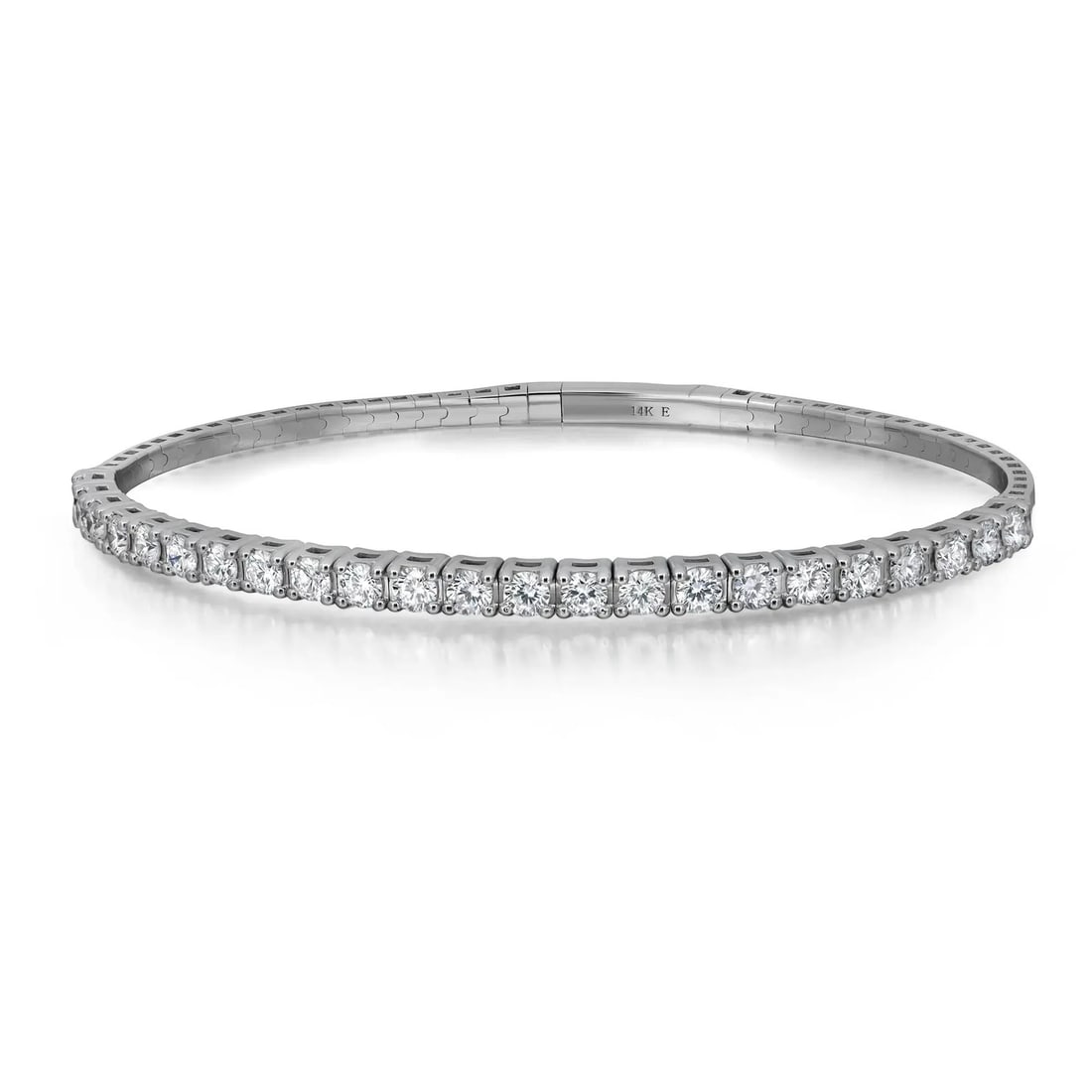 Rachel Koen 14K White Gold Lab Grown Diamond Bangle Bracelet 2.30Cttw: Rachel Koen 14K White Gold Lab Grown Diamond Bangle Bracelet 2.30Cttw Elevate your jewelry collection with this exquisite Round Cut Lab Grown Diamond Halfway Flex Bangle Bracelet, crafted in 14K white