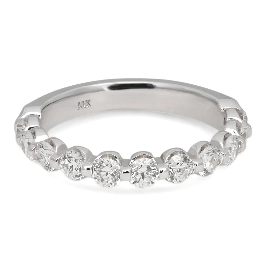 Rachel Koen 14K White Gold Diamond Half Eternity Ring 1.16Ct: Rachel Koen 14K White Gold Diamond Half Eternity Ring 1.16Ct This stunning half eternity band ring features a dazzling array of round brilliant cut natural diamonds, elegantly showcased in a single pr