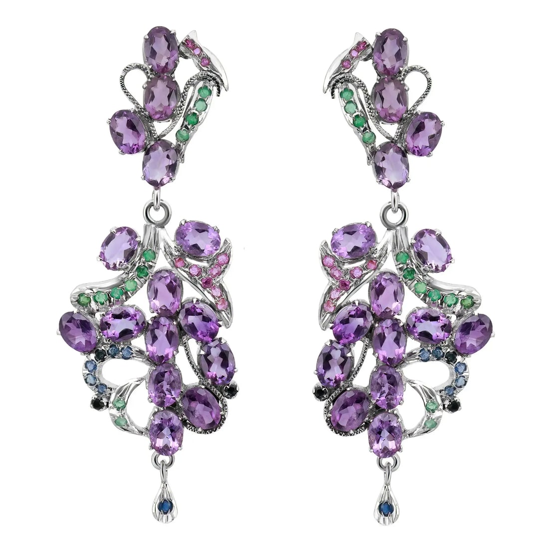 Rachel Koen Long Drop Dangle Earrings 90% Silver with Amethyst Ruby Emerald Sapphire (1 of 4)