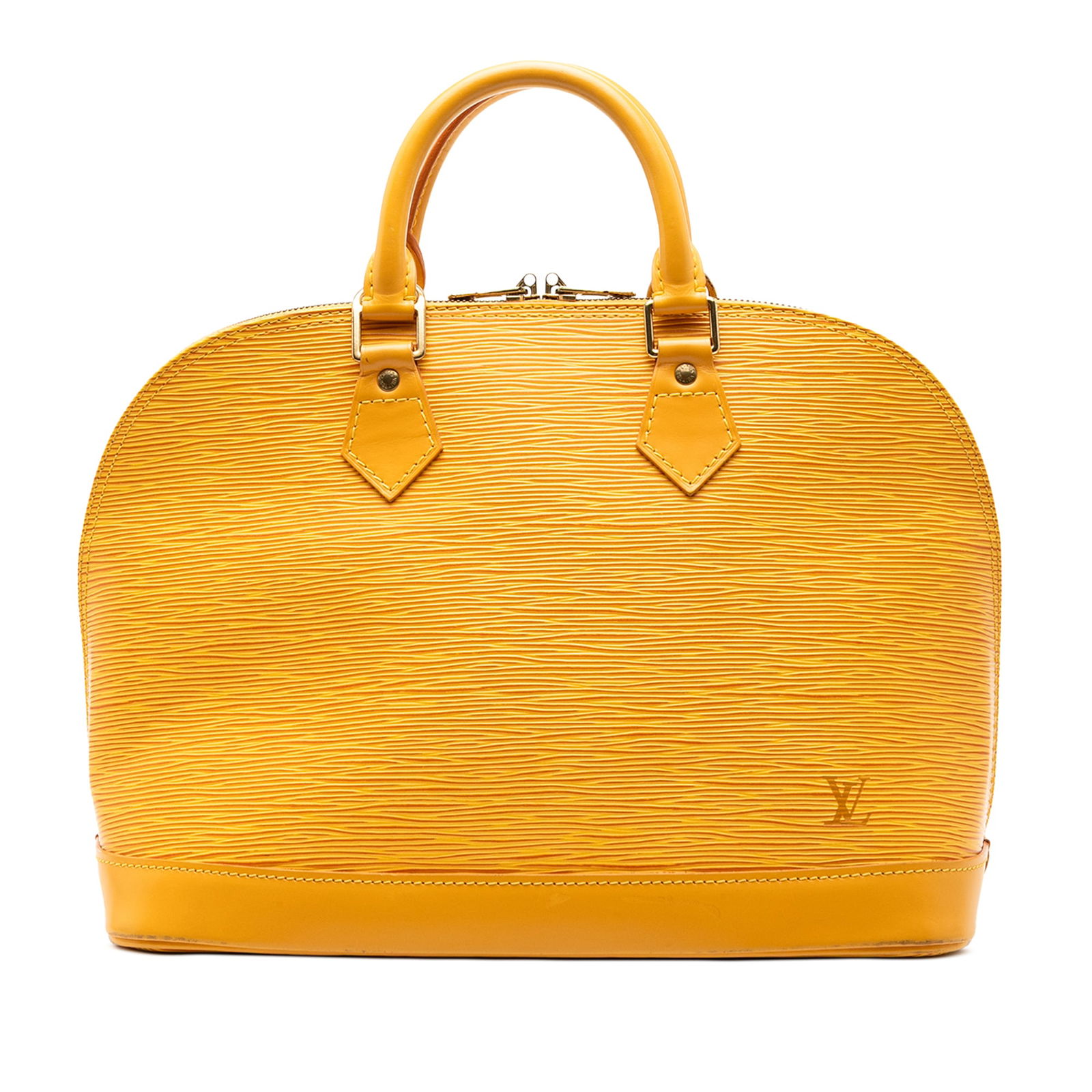 Louis Vuitton Epi Alma PM Yellow Leather Handbag: Louis Vuitton Epi Alma PM Yellow Leather Handbag The Louis Vuitton Epi Alma PM is a stylish and sophisticated handbag crafted from durable epi leather. This bag features a classic design with rolled h
