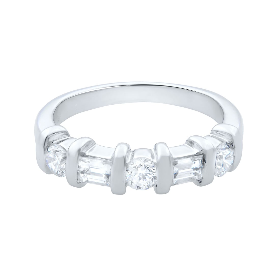 Rachel Koen 18K White Gold Diamond Band Ring 0.50 Cttw Size 5.75: Rachel Koen 18K White Gold Diamond Band Ring 0.50 Cttw Size 5.75 This stunning band ring by Rachel Koen features exquisite craftsmanship in 18K white gold, adorned with both round brilliant cut and em