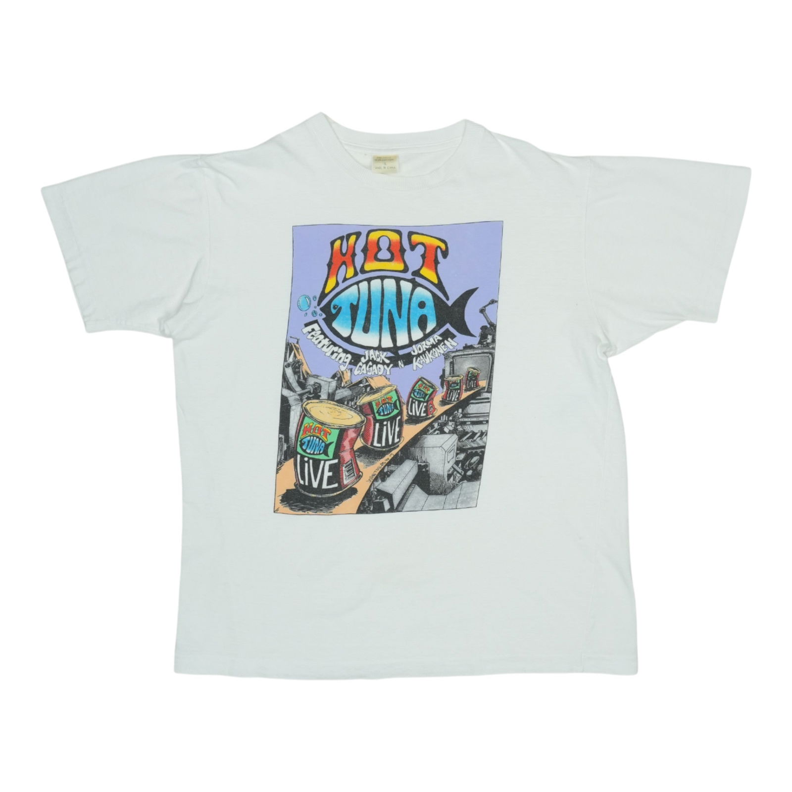 1988 Hot Tuna Vintage Cotton Shirt White Large: 1988 Hot Tuna Vintage Cotton Shirt White Large This original vintage 1988 Hot Tuna Shirt is a unique piece of clothing that reflects the era's style. Crafted from 100% cotton, it features a classic wh