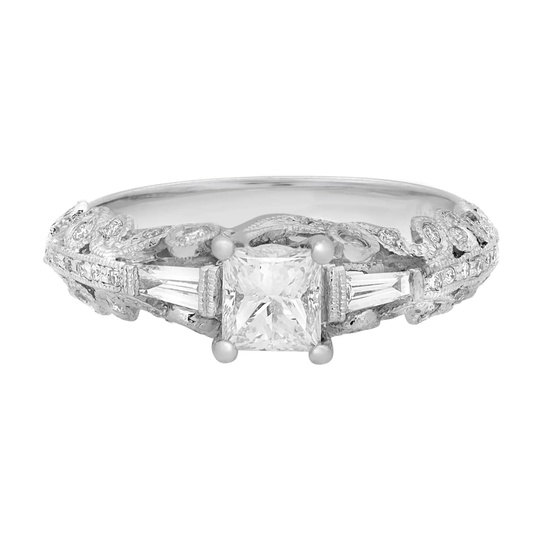 Rachel Koen 0.50ct Princess Cut Diamond Engagement Ring 18K White Gold: Rachel Koen 0.50ct Princess Cut Diamond Engagement Ring 18K White Gold This exquisite princess cut diamond engagement ring is a true symbol of love, elegantly crafted in 18K white gold. The centerpiec