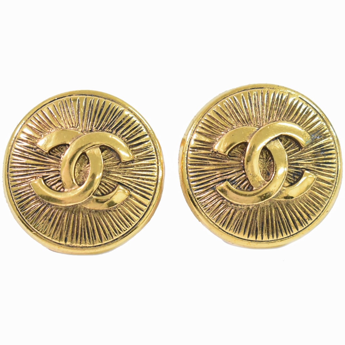 Gold Chanel Round CC Earrings (1 of 1)