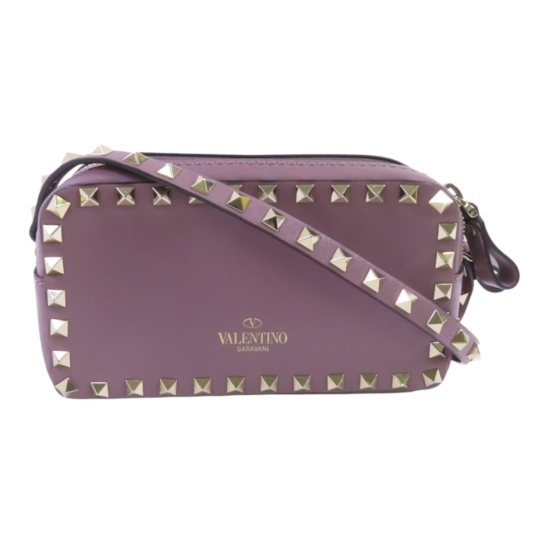Valentino Rockstud Light Purple Calfskin Shoulder Bag with GHW: Valentino Rockstud Light Purple Calfskin Shoulder Bag with GHW Elevate your accessory collection with this exquisite Valentino Rockstud Shoulder Bag. Crafted from luxurious calfskin leather, this styl
