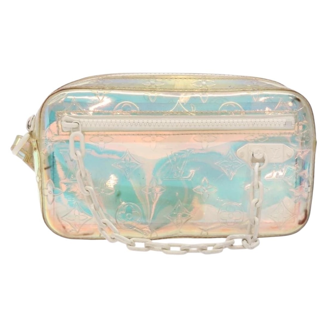 Pochette Volga clutch bag by Louis Vuitton in silver finish: Pochette Volga clutch bag by Louis Vuitton in silver finish This Louis Vuitton Pochette Volga in silver features a sleek design crafted for women. The item shows signs of use, including rubbing on the