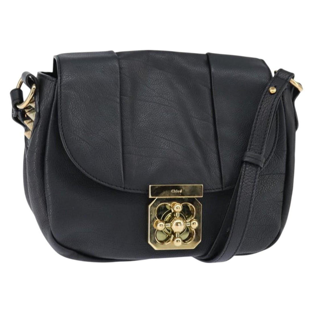 Chloe Elsie Black Leather Shoulder Bag Gold Accents Auth 148917 (1 of 18)