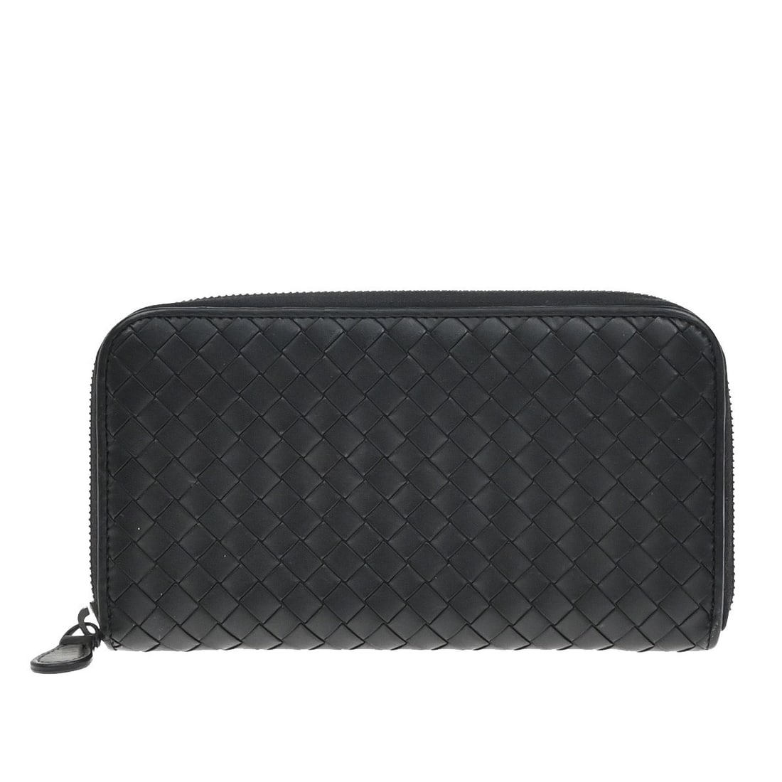 Black Intrecciato Leather Long Zip Wallet by Bottega Veneta: Black Intrecciato Leather Long Zip Wallet by Bottega Veneta This Bottega Veneta Intrecciato long zip wallet is crafted in black leather and features the brand's signature woven design. Designed for fe