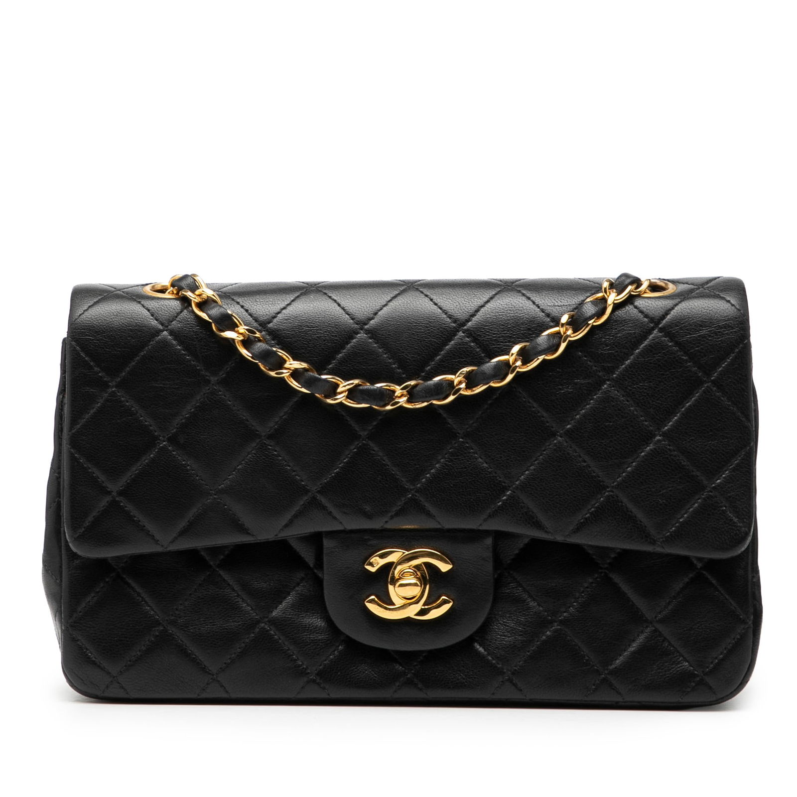 Chanel Black Lambskin Small Double Flap Shoulder Bag with Quilted Leather (1 of 7)