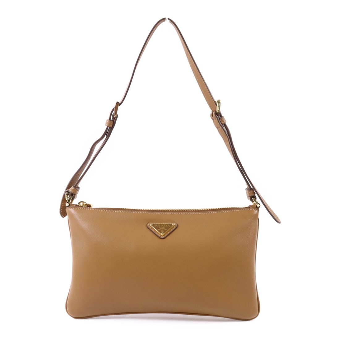 Prada Caramel Brown Calfskin Leather Shoulder Bag with Gold Hardware (1 of 14)