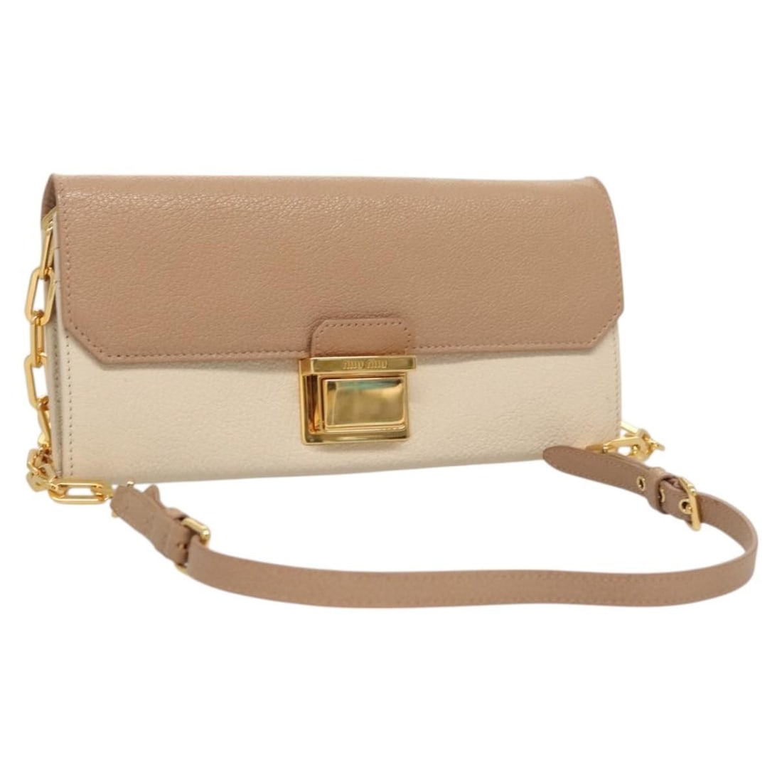 Miu Miu Pink Gold Leather Chain Wallet Authentic Italy (1 of 18)