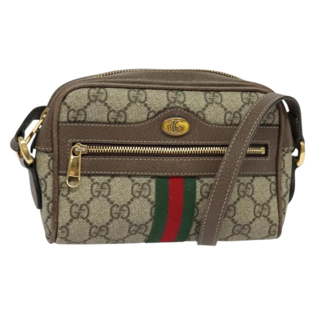 GUCCI GG Supreme Sherry Line Shoulder Bag PVC Brown Gold 517350 Auth: GUCCI GG Supreme Sherry Line Shoulder Bag PVC Brown Gold 517350 Auth This authentic GUCCI GG Supreme Web Sherry Line Shoulder Bag is a stylish accessory crafted in Italy from durable PVC leather. The