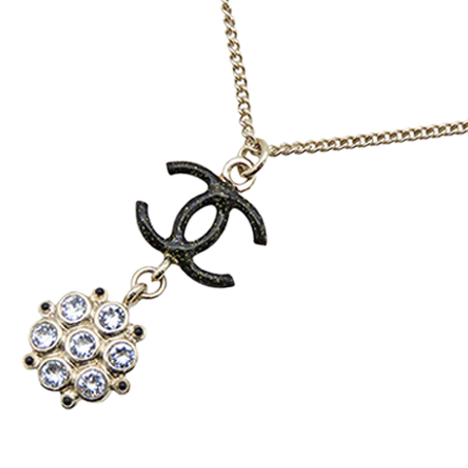 Chanel Gold Plated Enamel Flower Pendant Necklace with Rhinestones (1 of 9)