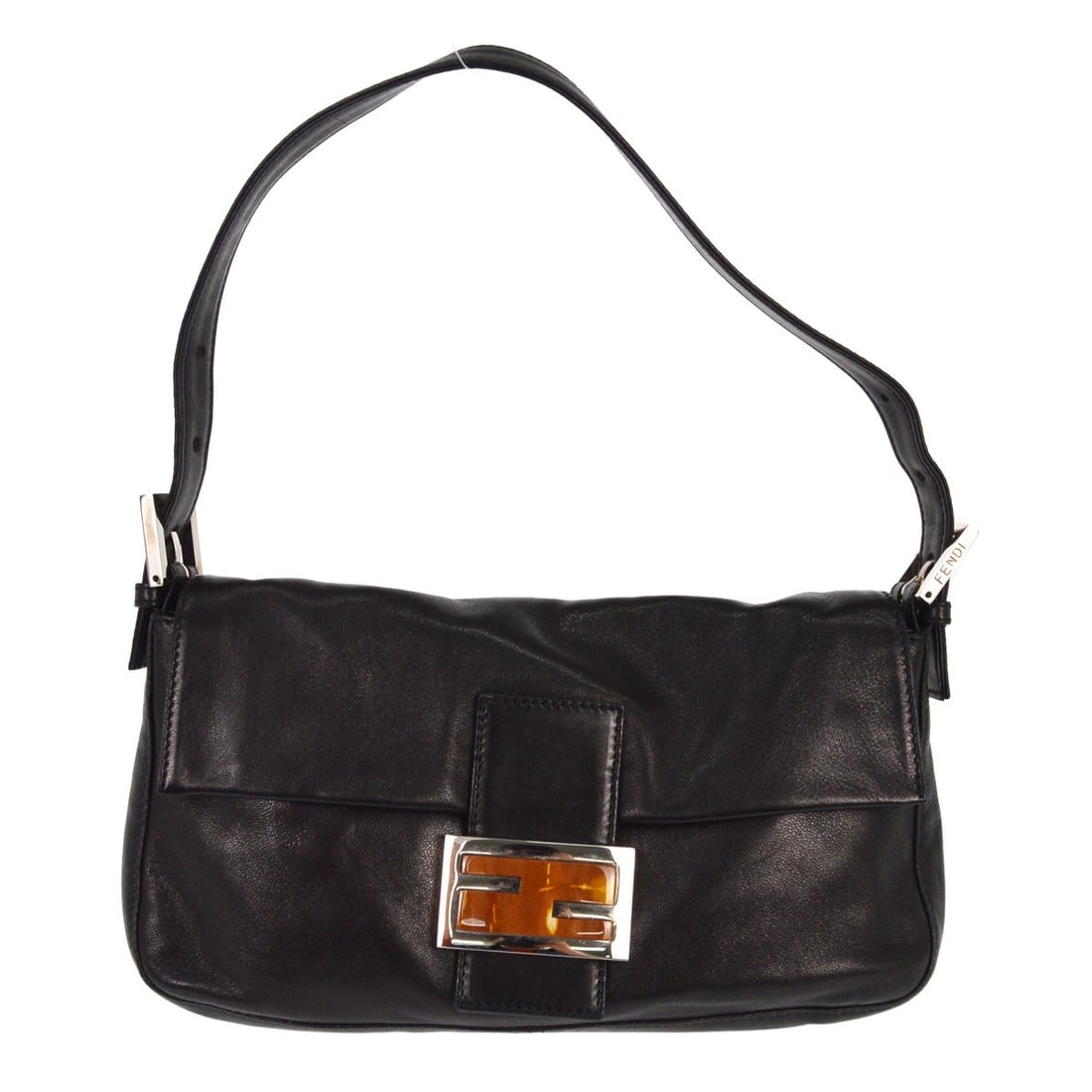 Fendi Baguette Shoulder Bag Black Lambskin Leather with Silver Hardware (1 of 6)