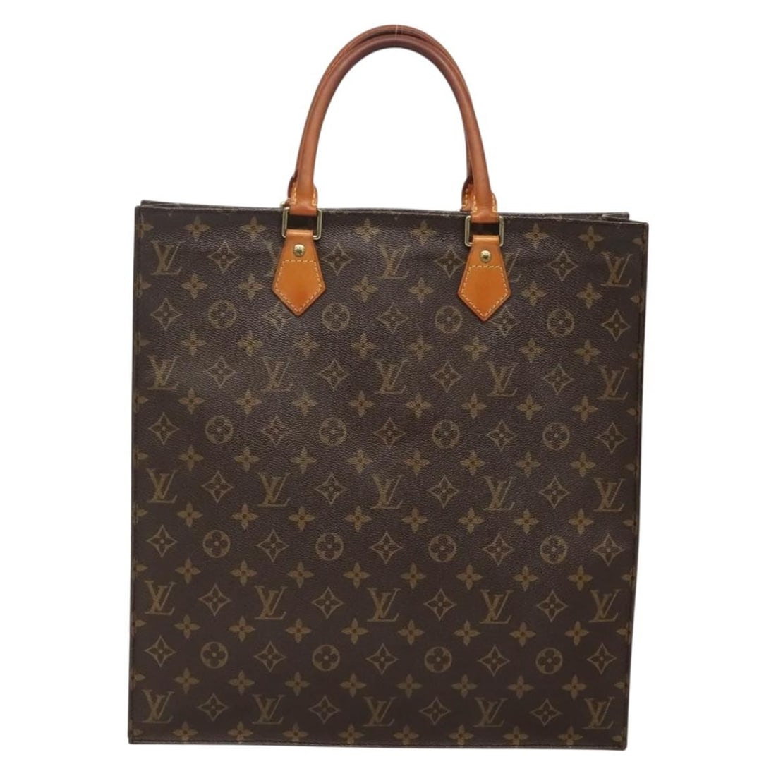 Sac Plat Tote Bag by Louis Vuitton in Brown: Sac Plat Tote Bag by Louis Vuitton in Brown This Louis Vuitton Sac Plat bag features a brown exterior with subtle rubbing and signs of wear on the leather, including sunburn, stains, and light scratch