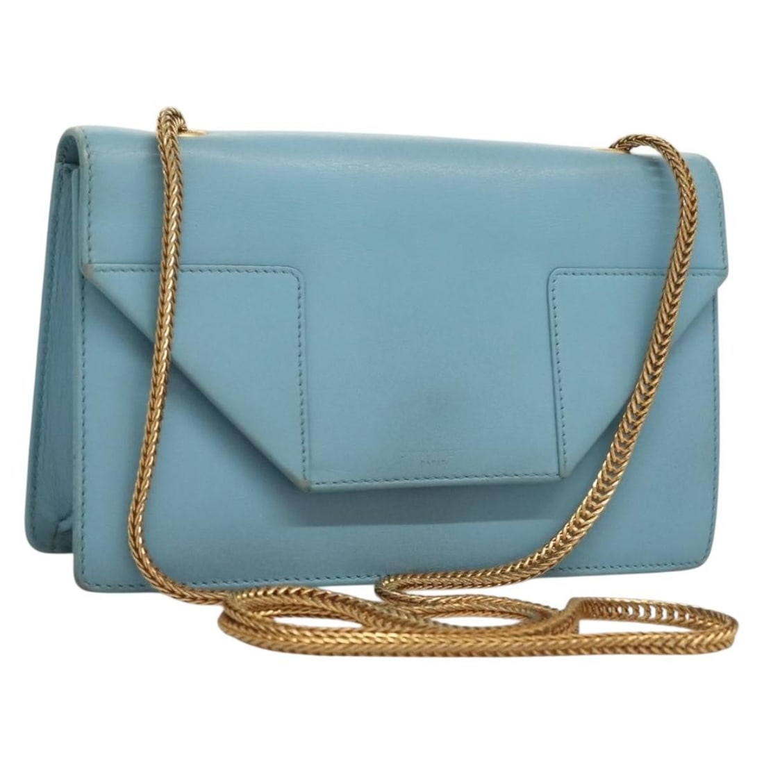 Blue Betty Shoulder Bag by Saint Laurent: Blue Betty Shoulder Bag by Saint Laurent This Saint Laurent Betty shoulder bag features a blue exterior with noticeable signs of wear, including loss of shape, rubbing, stains, and scratches on the me