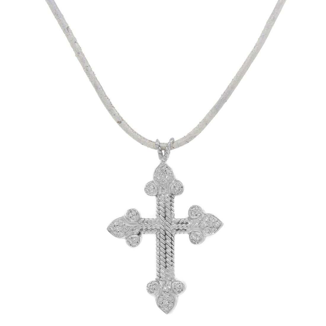 Rachel Koen 18K White Gold Diamond Cross Pendant Necklace 0.22ctw (1 of 4)