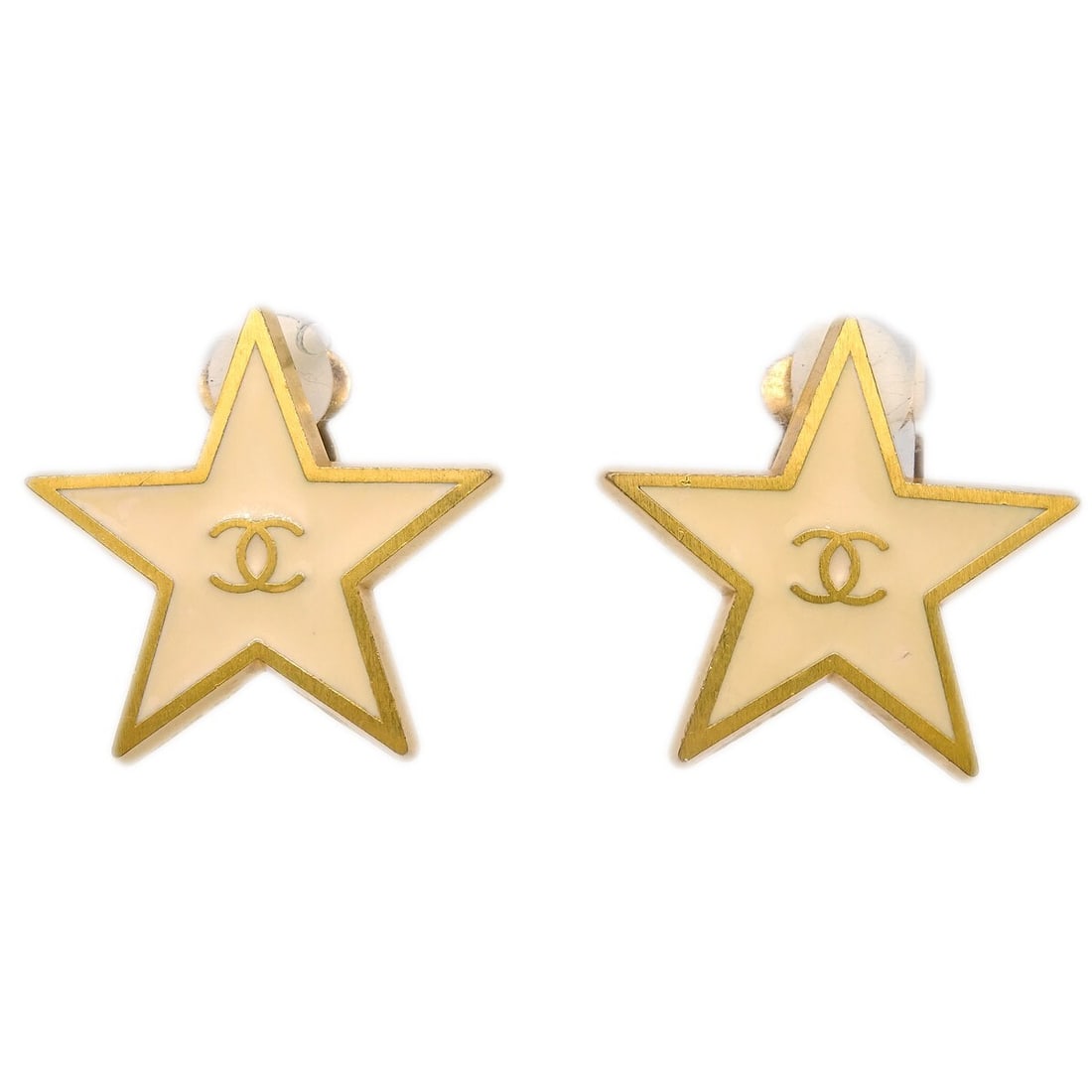 Chanel 01P Gold-Plated Star Clip-On Earrings White Button Style (1 of 4)