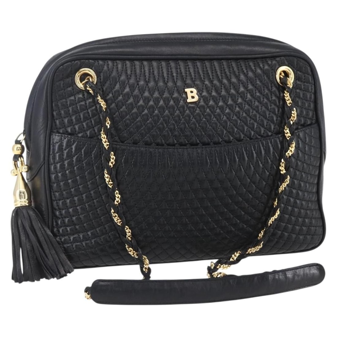 Vintage Bally Black Chain Strap Shoulder Purse: Vintage Bally Black Chain Strap Shoulder Purse This Bally vintage chain shoulder bag features a classic black design with a chain shoulder strap. It is pre-owned and in good condition, exhibiting mino