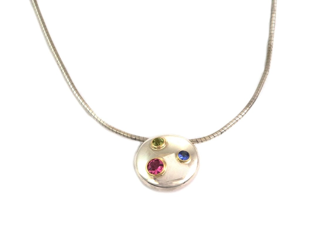 Tiffany & Co. 18k Gold Sterling Silver Necklace with Multicolor Gemstones (1 of 6)