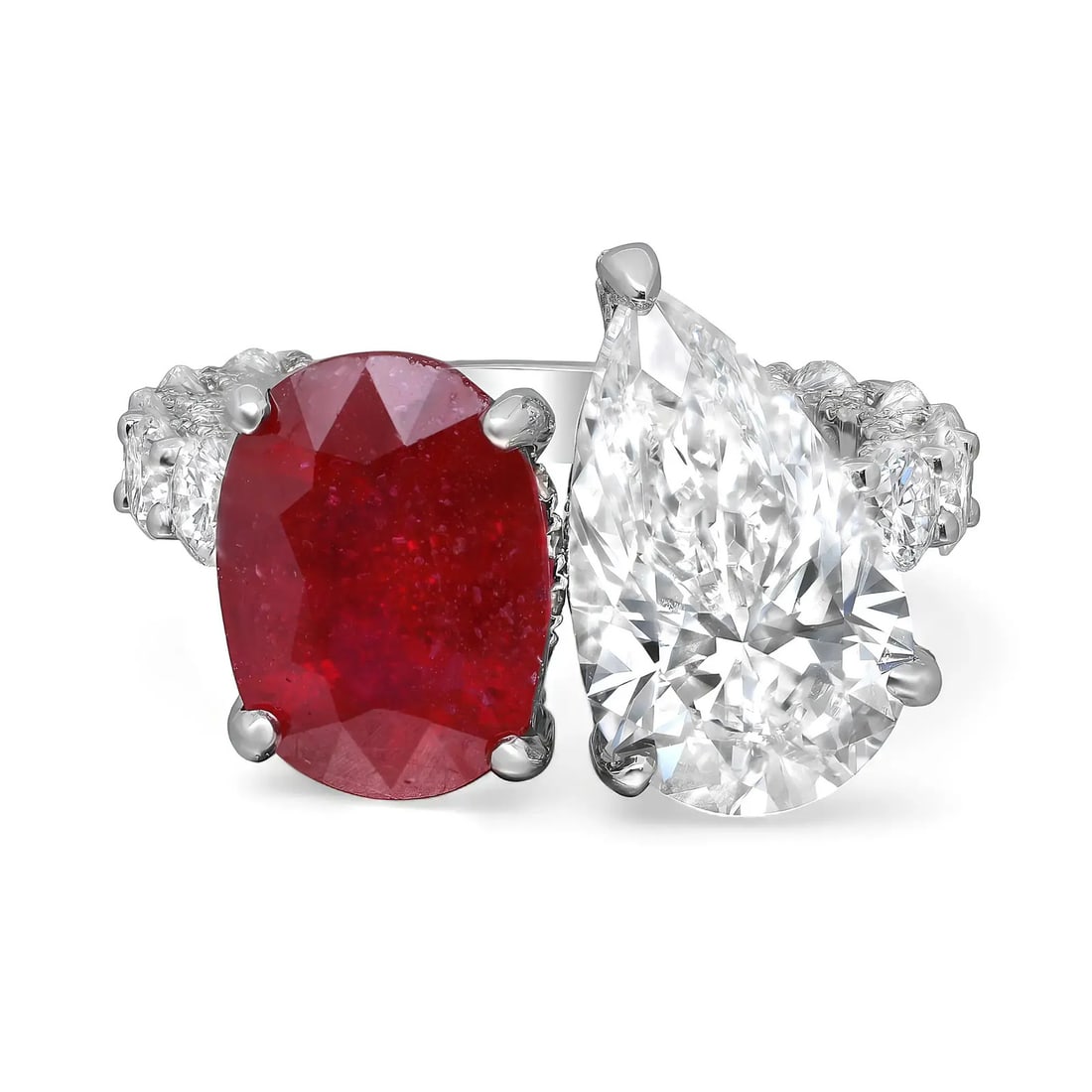 Rachel Koen 18K White Gold Lab Grown Diamond Synthetic Ruby Engagement Ring 10.76 Cttw (1 of 6)