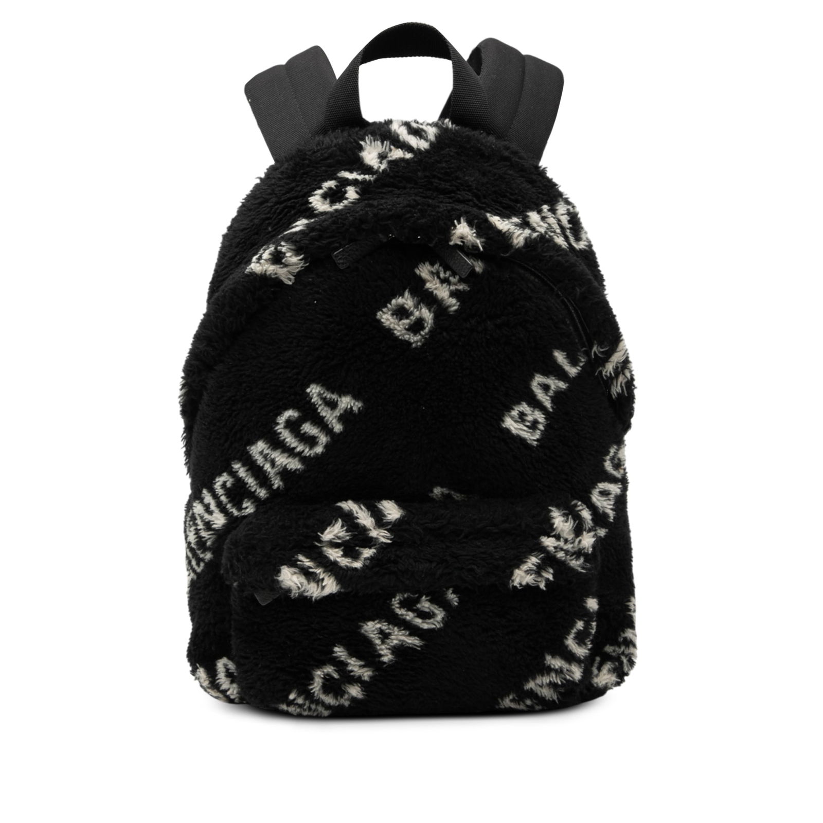 Balenciaga Small Faux Fur Diagonal Logo Backpack Black Fabric: Balenciaga Small Faux Fur Diagonal Logo Backpack Black Fabric Introducing the Balenciaga Small Faux Fur Diagonal Logo Everyday Backpack, a stylish blend of luxury and functionality. This chic backpack