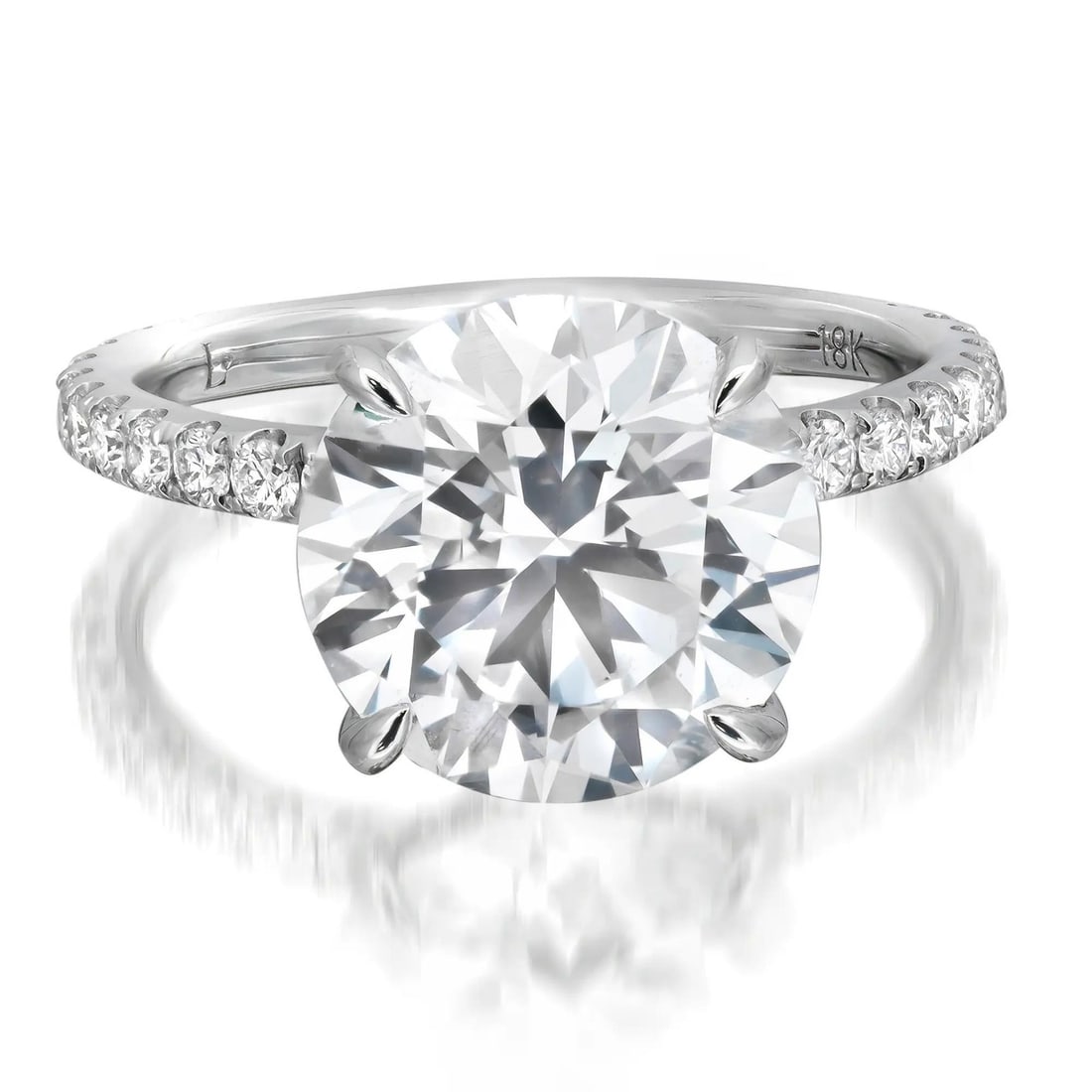 Rachel Koen 18K White Gold Round Cut Lab Grown Diamond Engagement Ring 4.08Cttw GIA Certified: Rachel Koen 18K White Gold Round Cut Lab Grown Diamond Engagement Ring 4.08Cttw GIA Certified Celebrate your love with this exquisite Round Cut Lab Grown Diamond Engagement Ring, crafted from luxuriou