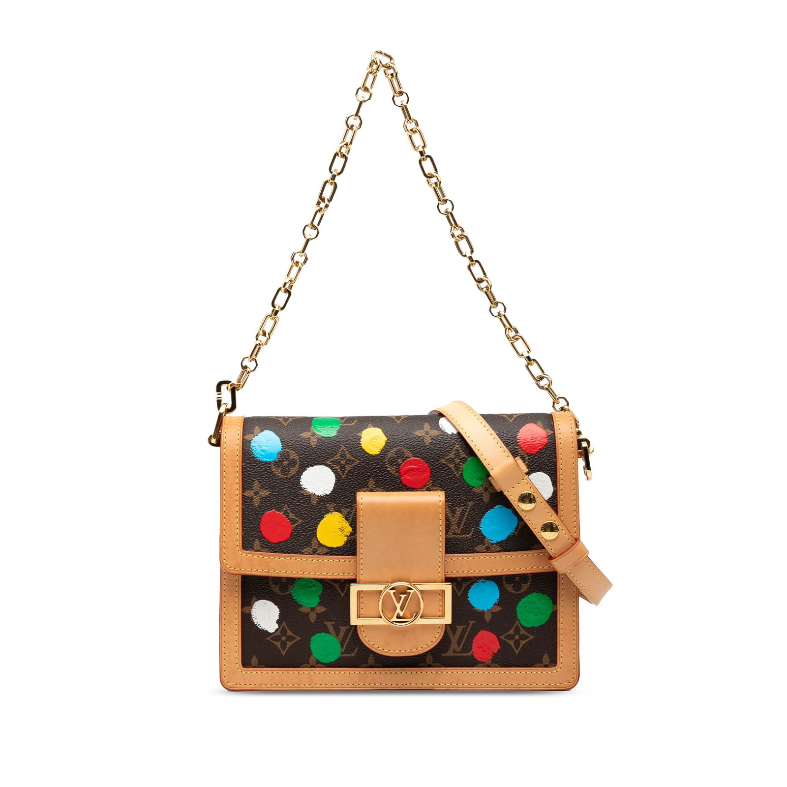 Louis Vuitton Yayoi Kusama Painted Dots Dauphine MM Bag: Louis Vuitton Yayoi Kusama Painted Dots Dauphine MM Bag Introducing the Louis Vuitton Yayoi Kusama Monogram Painted Dots Dauphine MM, a stunning piece that beautifully combines art and luxury. This ba