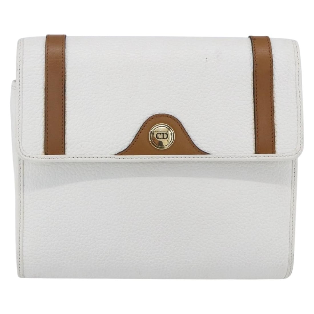 White CD Logo Shoulder Bag by Christian Dior Vintage: White CD Logo Shoulder Bag by Christian Dior Vintage This Christian Dior vintage CD logo shoulder bag in white is a pre-owned item designed for female use. It displays surface rubbing, slight stains,
