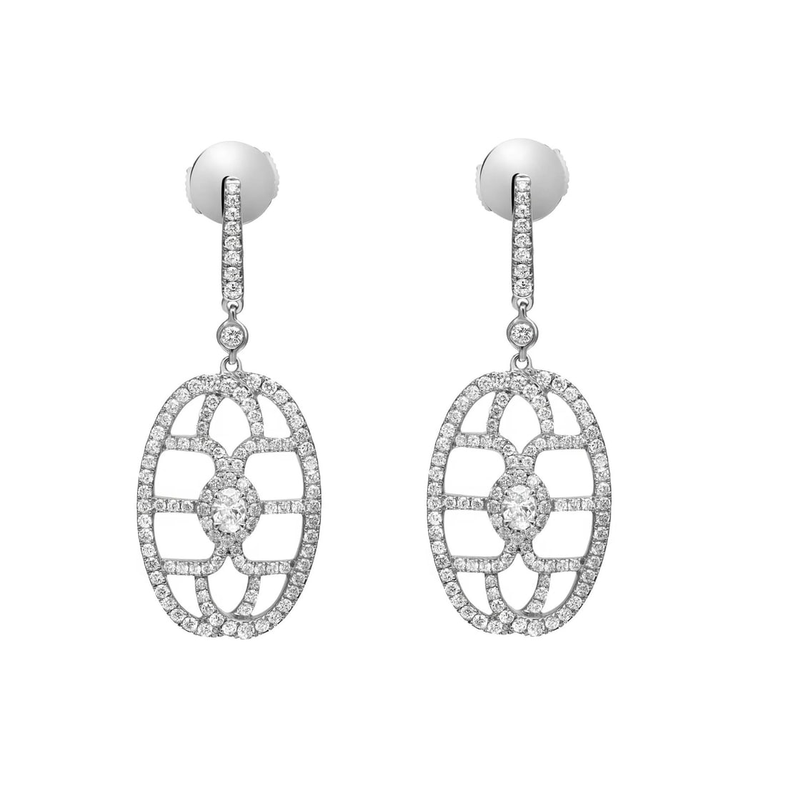 Messika 1.52Cttw Oval Cut Diamond Drop Earrings 18K White Gold: Messika 1.52Cttw Oval Cut Diamond Drop Earrings 18K White Gold Elevate your style with these exquisite Messika drop earrings, crafted from luxurious 18K white gold. Each earring features a stunning ce