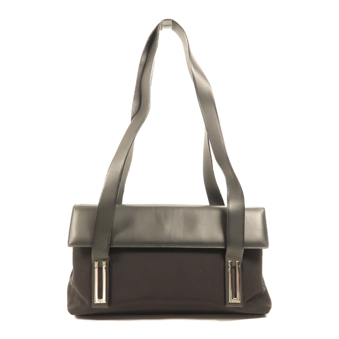 Salvatore Ferragamo Black Canvas Shoulder Bag AQ-219724 Made in Italy: Salvatore Ferragamo Black Canvas Shoulder Bag AQ-219724 Made in Italy This elegant Salvatore Ferragamo shoulder bag showcases a sophisticated design crafted from durable black canvas. The bag features