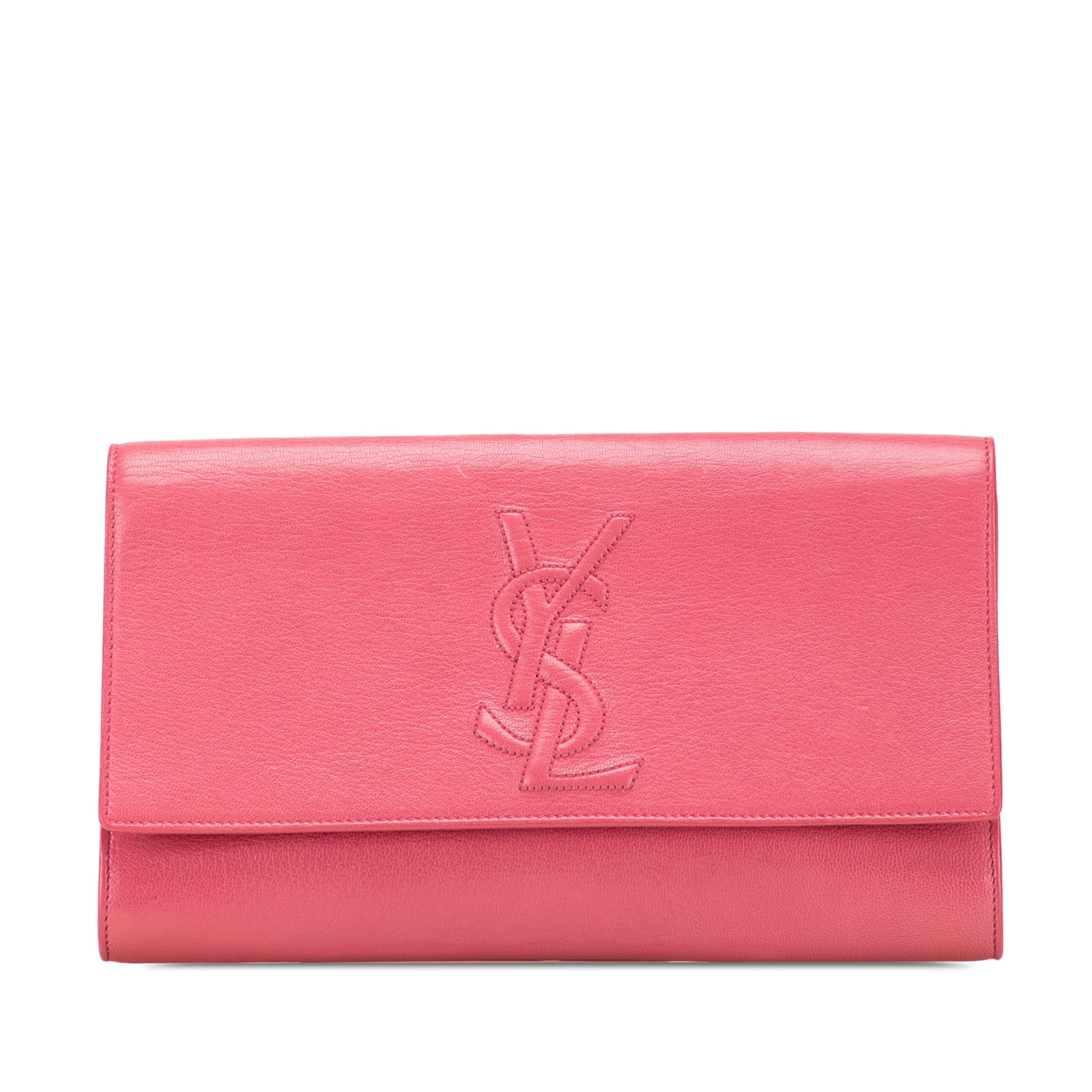 Saint Laurent Pink Leather Belle de Jour Clutch Bag: Saint Laurent Pink Leather Belle de Jour Clutch Bag The Saint Laurent Large Leather Belle de Jour Clutch is a stylish and sophisticated accessory crafted from high-quality leather. This elegant clutch