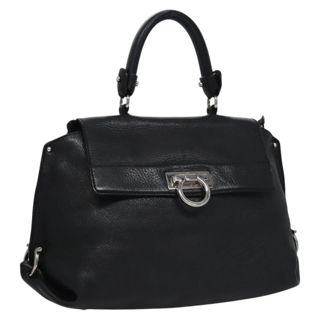 Black Sofia Satchel Bag by Salvatore Ferragamo: Black Sofia Satchel Bag by Salvatore Ferragamo This Salvatore Ferragamo Sofia satchel features a classic black exterior with a spacious design. The bag shows some signs of use, including slight rubbin