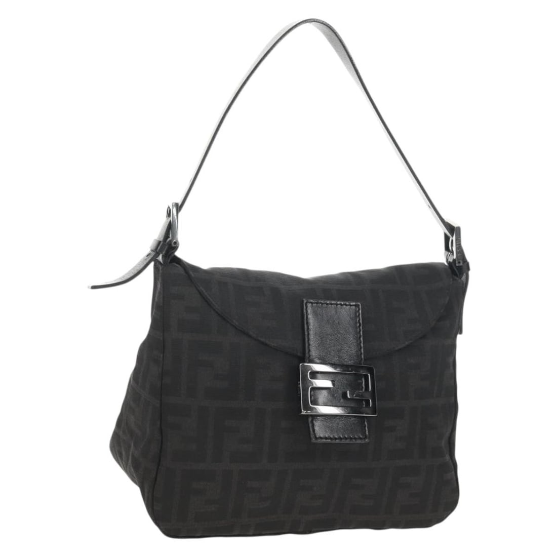 FENDI Zucca Canvas Mamma Baguette Shoulder Bag Black Silver Italy Auth (1 of 18)