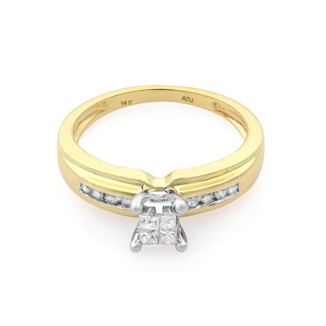 Rachel Koen 0.12ct Princess Cut Diamond Engagement Ring 14K Yellow Gold: Rachel Koen 0.12ct Princess Cut Diamond Engagement Ring 14K Yellow Gold This stunning engagement ring from Rachel Koen showcases a blend of elegance and sophistication. Crafted in luxurious 14K yellow