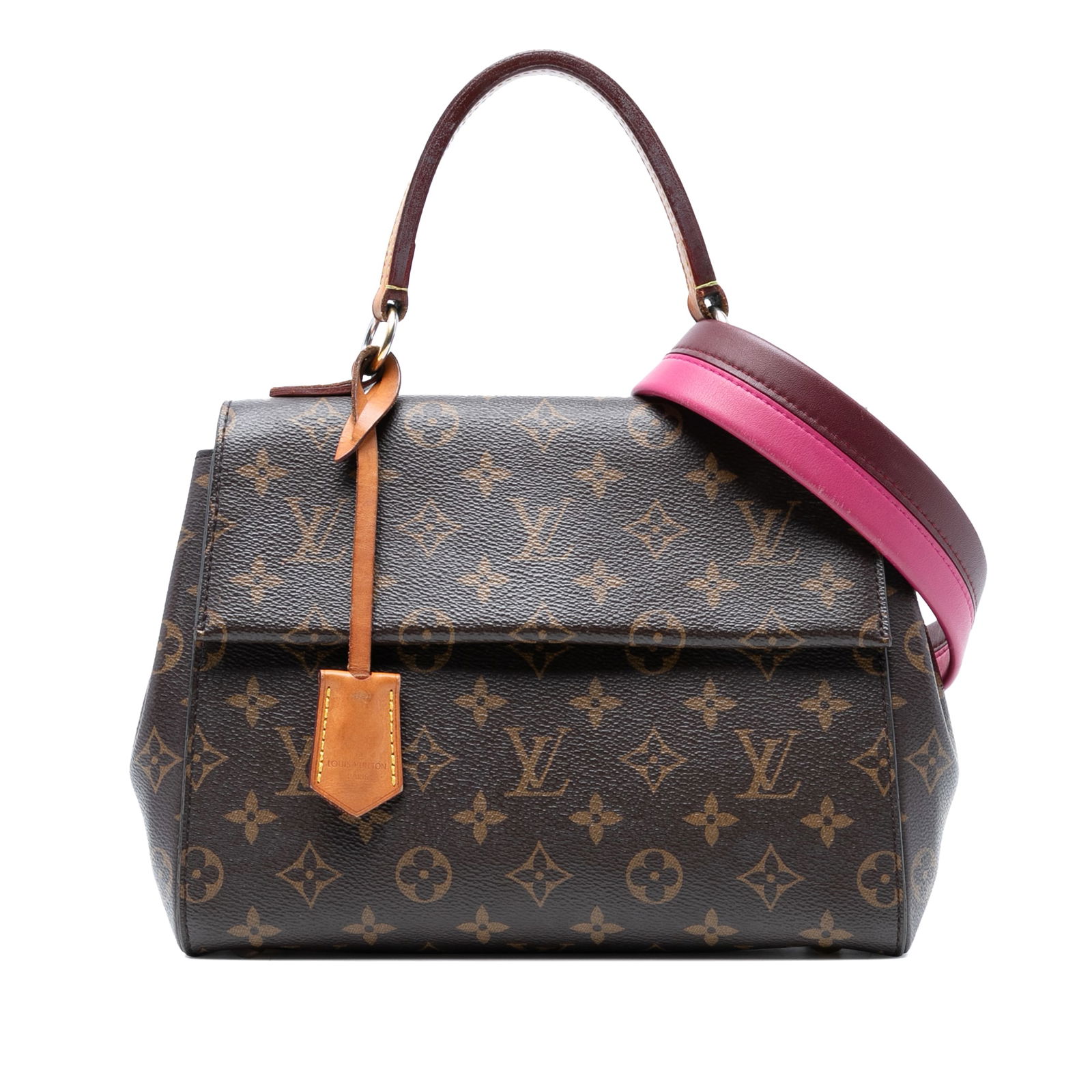 Louis Vuitton Monogram Cluny BB Bag with Vachetta Leather: Louis Vuitton Monogram Cluny BB Bag with Vachetta Leather The Louis Vuitton Monogram Cluny BB is a stylish and functional handbag crafted from durable monogram canvas. It features a flat vachetta leat