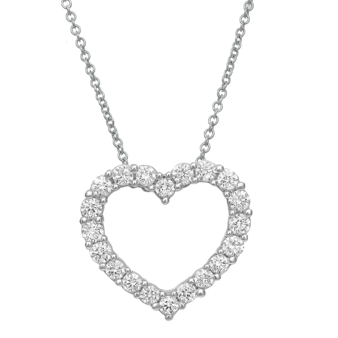 Rachel Koen 1.00ct Round Diamond Heart Pendant Necklace in 14K White Gold: Rachel Koen 1.00ct Round Diamond Heart Pendant Necklace in 14K White Gold This exquisite heart pendant necklace features a stunning design crafted in 14K white gold, showcasing a total of 1.00 carat o