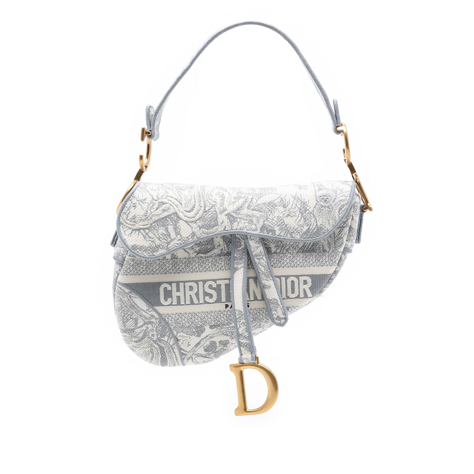 Dior Saddle Bag Embroidered Canvas Toile de Jouy Gray (1 of 7)