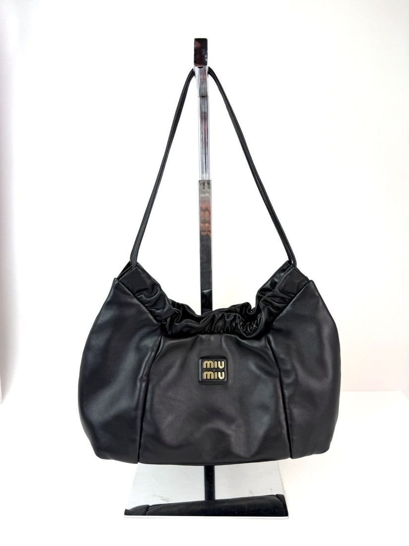 Miu Miu Black Leather Hobo Bag with Gold Hardware (1 of 14)