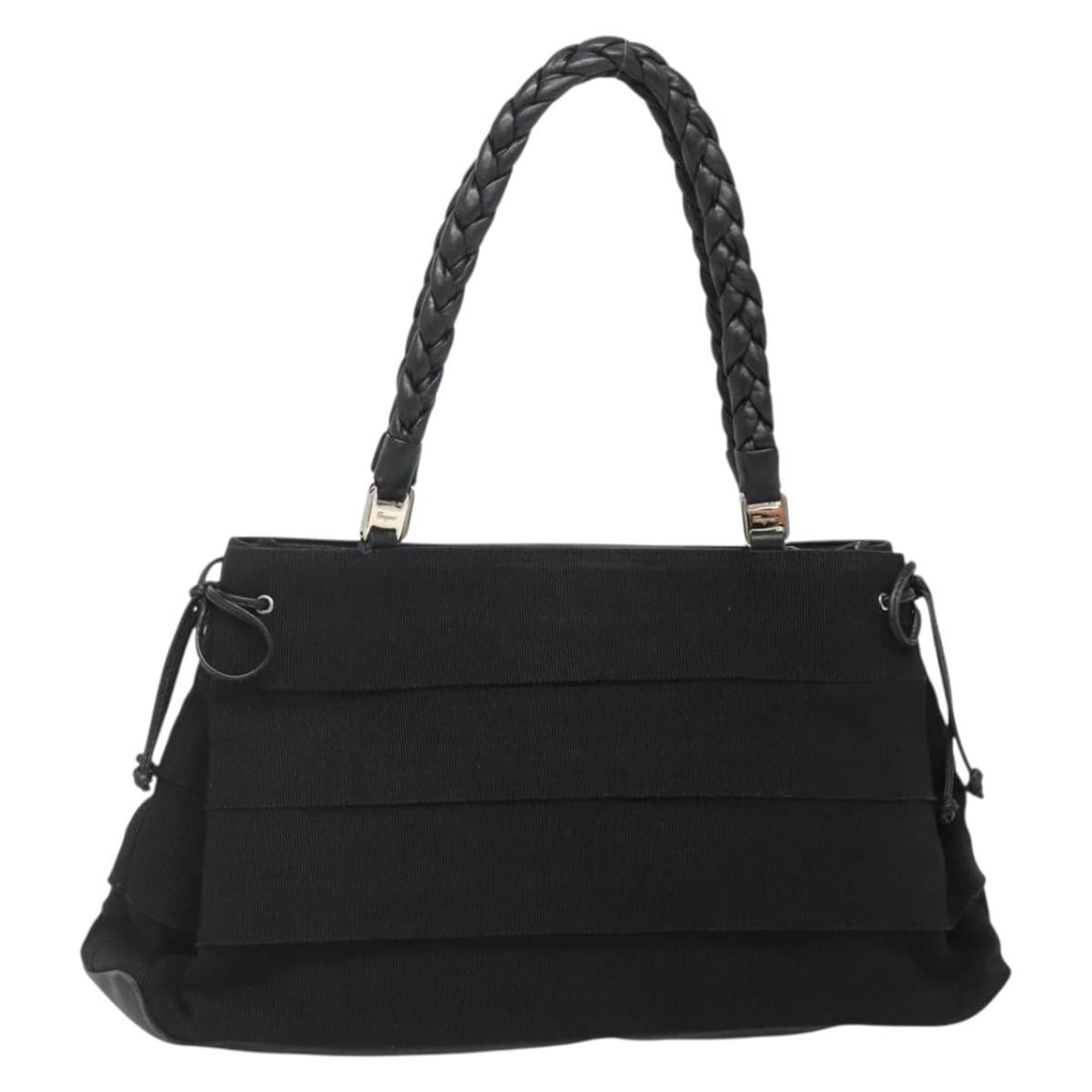 Black Vala Tote Bag by Salvatore Ferragamo: Black Vala Tote Bag by Salvatore Ferragamo This Salvatore Ferragamo Vala tote bag features a black exterior with signs of use, including rubbing, slight stains, scratches on the leather, and minor sha