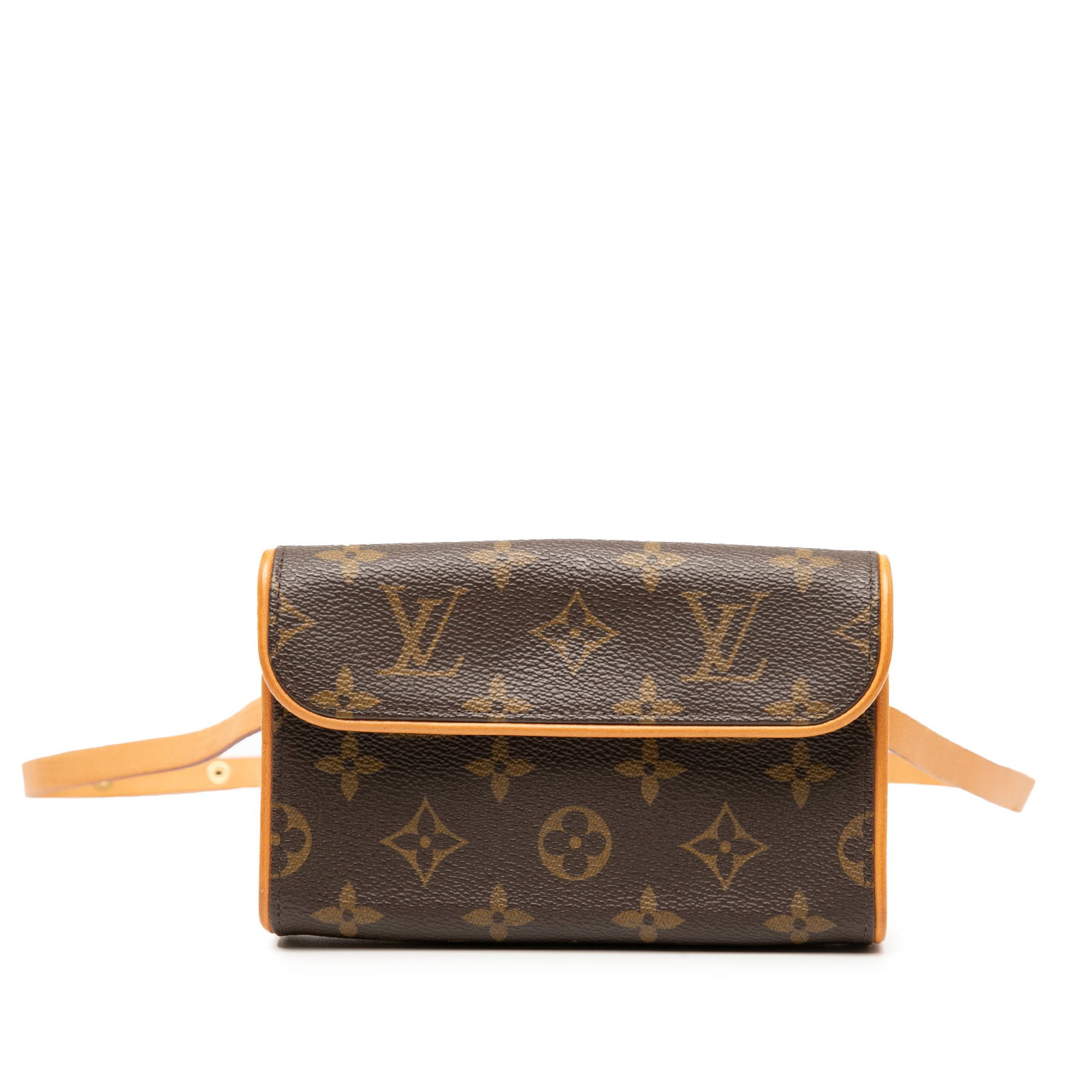 Louis Vuitton Pochette Florentine Monogram Canvas Bag with Leather Strap: Louis Vuitton Pochette Florentine Monogram Canvas Bag with Leather Strap The Louis Vuitton Monogram Pochette Florentine features a signature monogram canvas body with a flat vachetta leather strap and