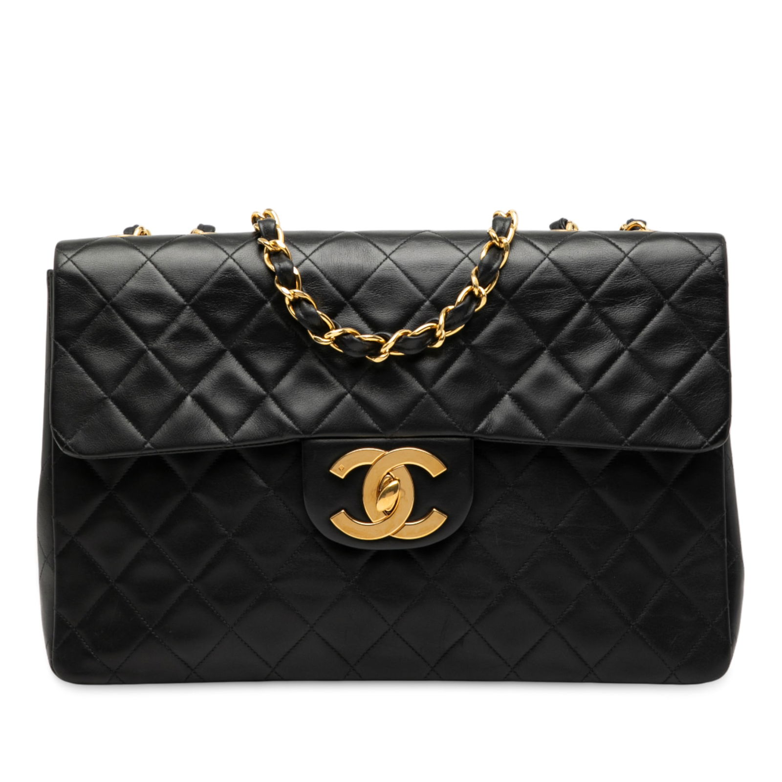 Chanel Maxi XL Classic Flap Bag Black Lambskin Leather: Chanel Maxi XL Classic Flap Bag Black Lambskin Leather This Chanel Maxi XL Classic Lambskin Single Flap bag is crafted from luxurious black lambskin leather. It features a sophisticated leather woven