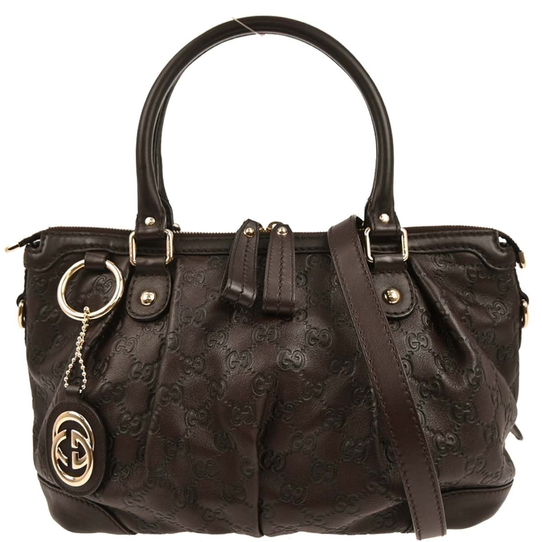 Gucci Sukey Medium Brown Leather GG Top Handle 2way Bag 247902 525040: Gucci Sukey Medium Brown Leather GG Top Handle 2way Bag 247902 525040 This is a vintage Gucci Sukey 2way top handle handbag crafted in brown Guccissima leather. The bag features the signature Gucci GG