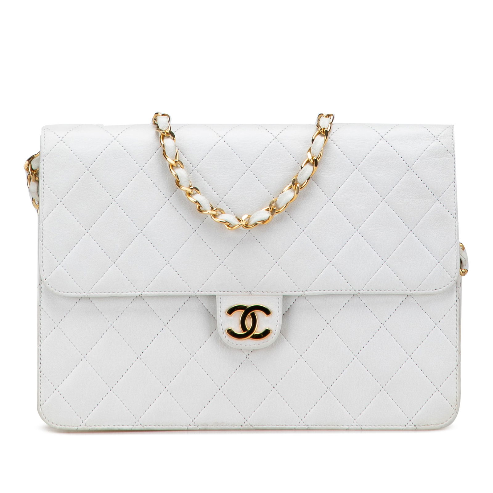 Chanel CC Quilted Lambskin White Single Flap Bag (1 of 10)