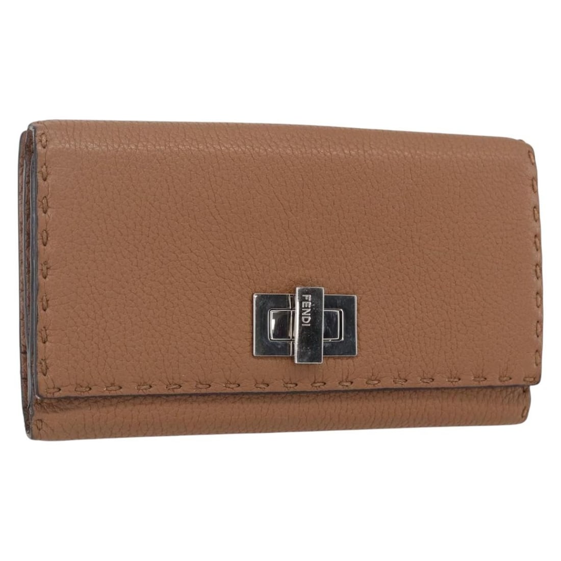 Brown Leather Celeria Long Wallet by Fendi with Silver Accents: Brown Leather Celeria Long Wallet by Fendi with Silver Accents This is a FENDI Celeria long wallet crafted from brown leather with silver-tone accents. Designed in Italy, the wallet features a spaciou