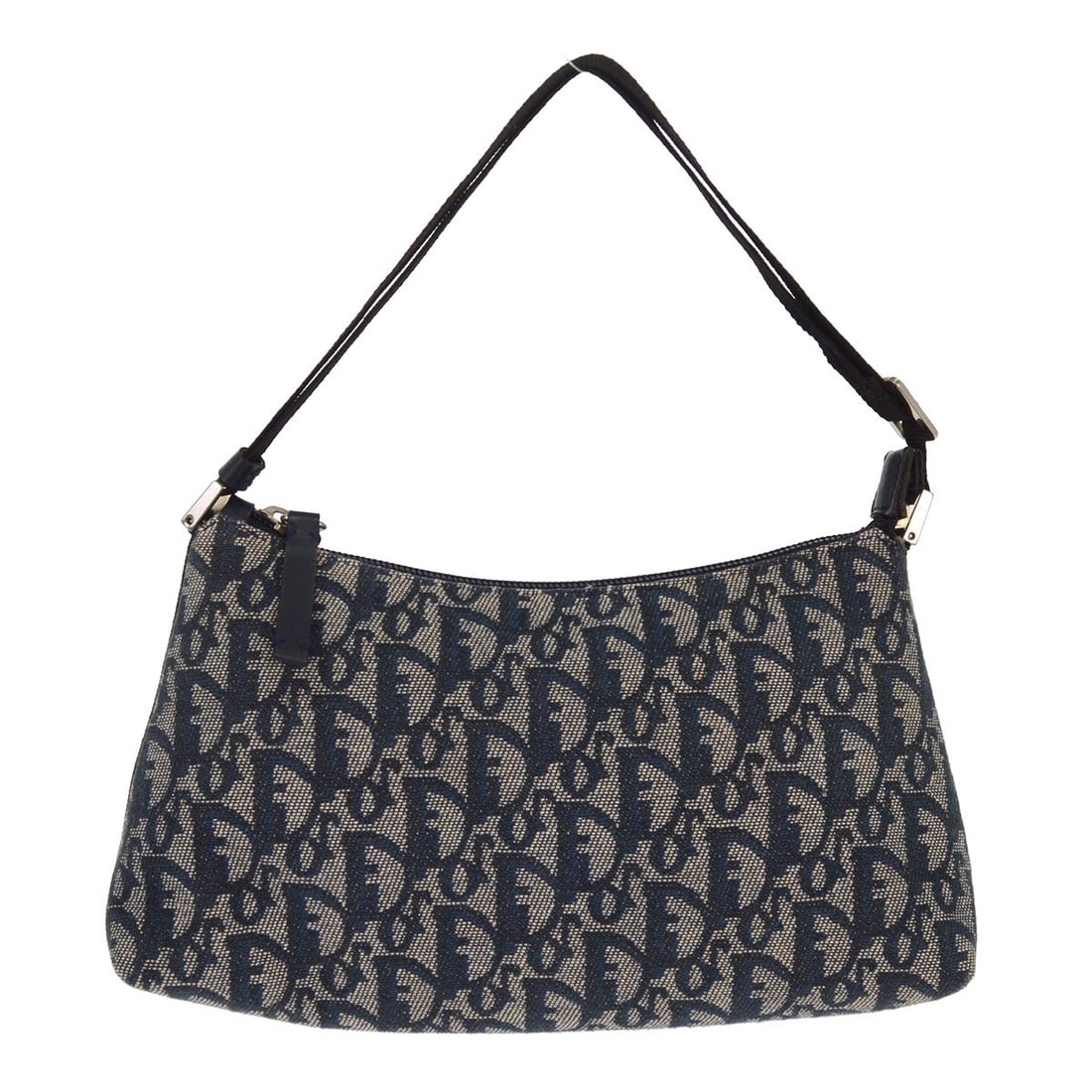 Dior Trotter Navy Canvas Small Tote Bag PZ0072: Dior Trotter Navy Canvas Small Tote Bag PZ0072 This Christian Dior Trotter tote features a navy canvas exterior and is designed in a small size. Made in Italy, it offers a classic and sophisticated lo