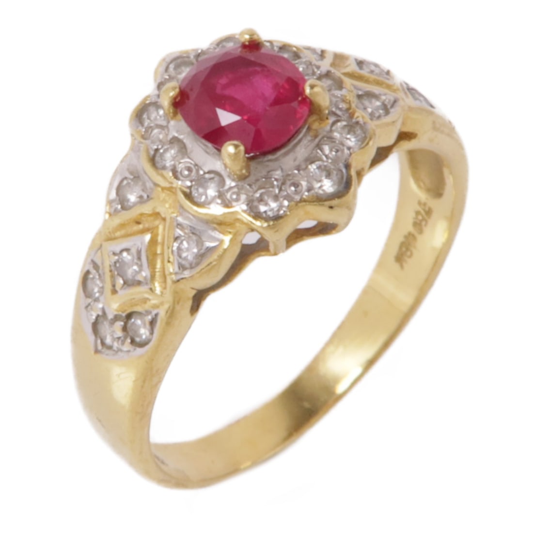 Elegant Ruby Diamond Ring in 18K Yellow Gold Size 6 (1 of 8)