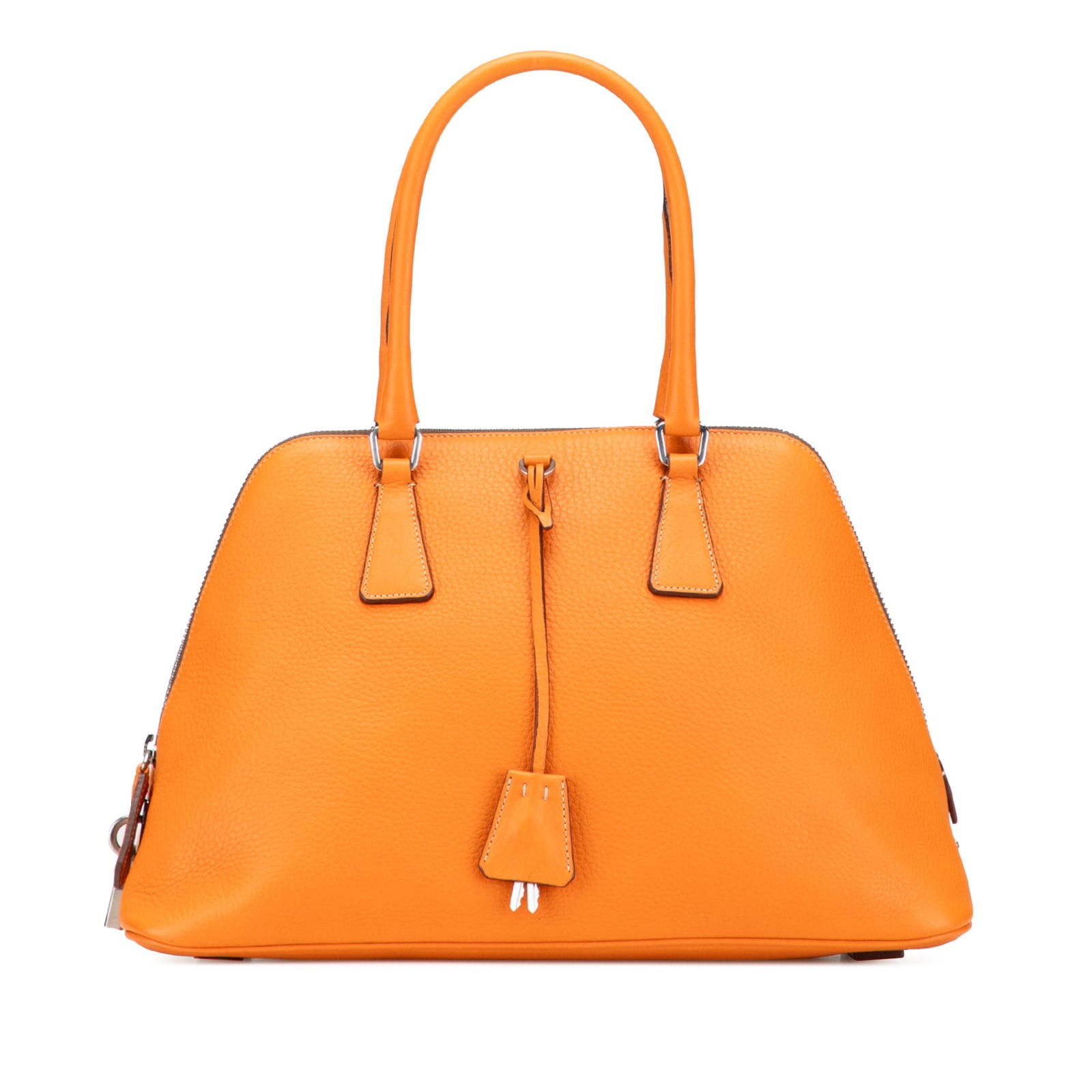 Prada Cinghiale Leather Dome Handbag Orange Made in Italy: Prada Cinghiale Leather Dome Handbag Orange Made in Italy The Prada Cinghiale Leather Dome Handbag is a stylish accessory crafted from quality leather, showcasing a vibrant orange hue. It features rol