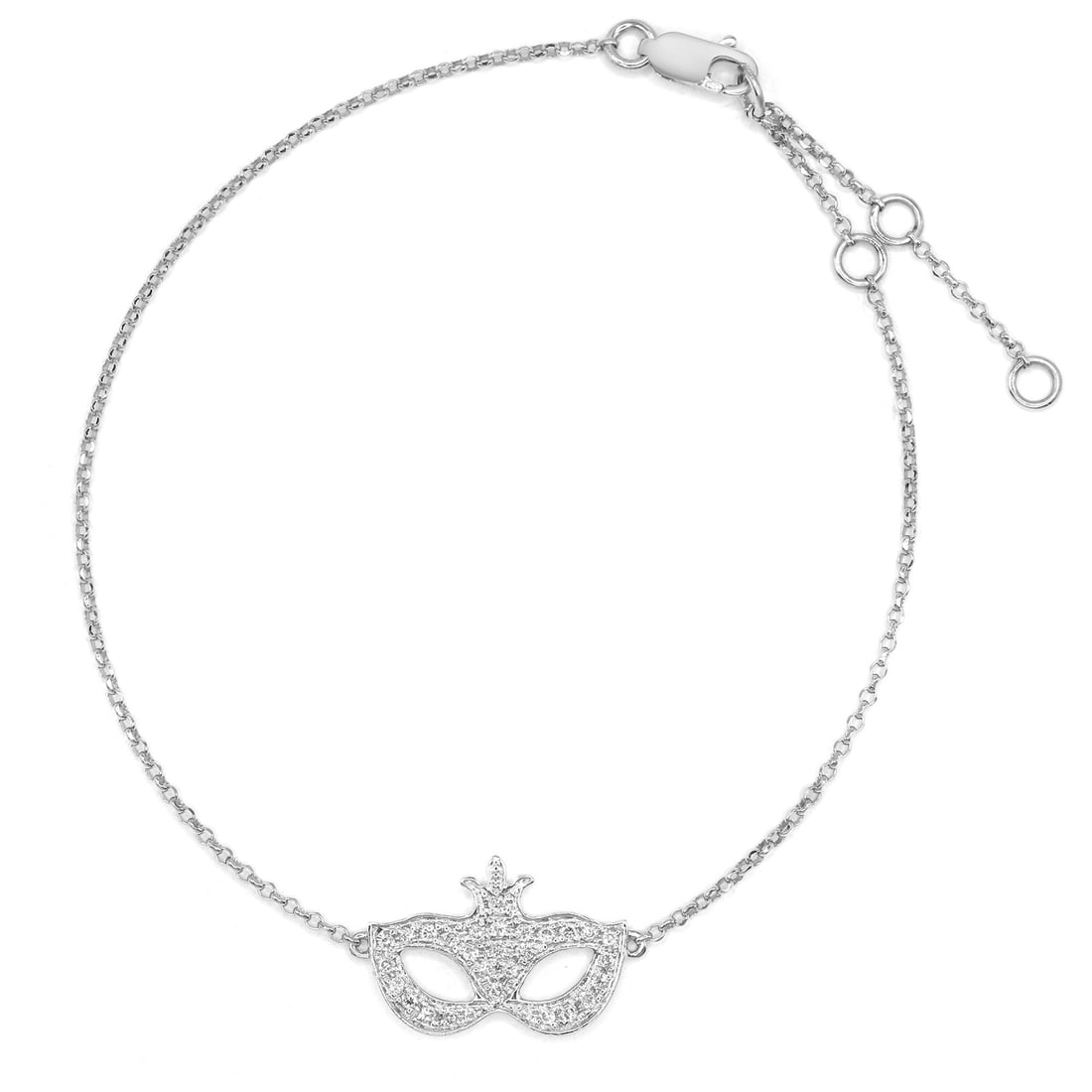 Rachel Koen 18K White Gold Diamond Chain Bracelet 0.23ct Masquerade Mask: Rachel Koen 18K White Gold Diamond Chain Bracelet 0.23ct Masquerade Mask Elevate your accessory collection with this exquisite Rachel Koen Diamond Masquerade Mask Chain Bracelet. Crafted from luxuriou